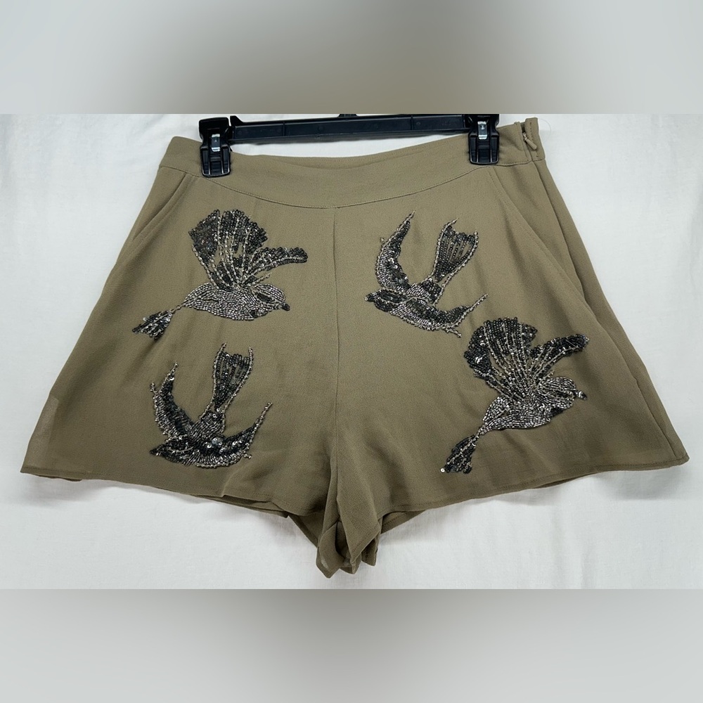 ASOS Chiffon Metallic Embellishment Beaded Birds‎ Women Size 8 Green